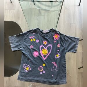 Kids Graphic Smile Heart Tee - Navy Pink Yellow